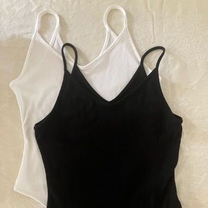 American Eagle Ribbed Thong Bodysuit (Bundle of 2) Black and White Large